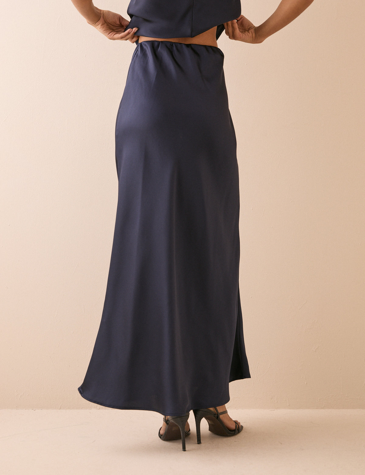 Navy Satin Slip Maxi Skirt