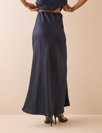 Navy Satin Slip Maxi Skirt