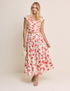 White and Red Floral Pleated Midi Skirt