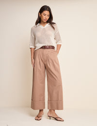 White Open Collar Polo Knitted Top