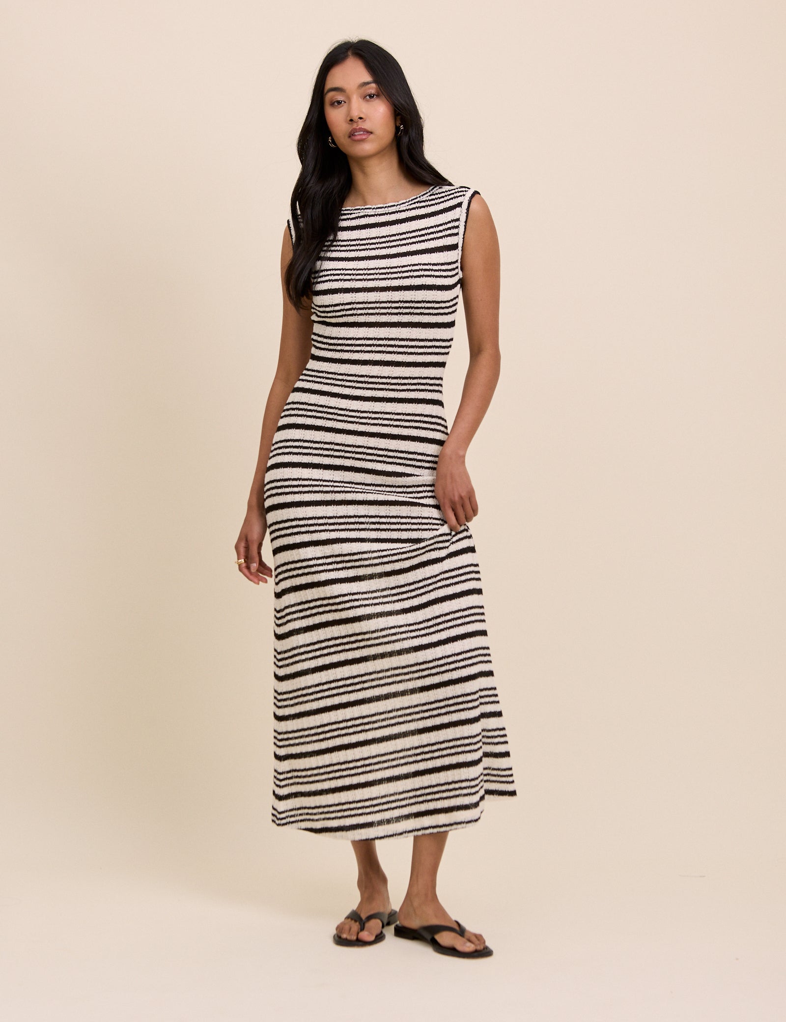 Brown And Cream Striped Boat Neck Colbie Maxi Dress