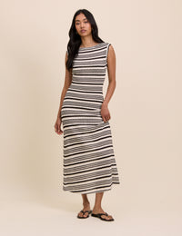 Brown And Cream Striped Boat Neck Colbie Maxi Dress