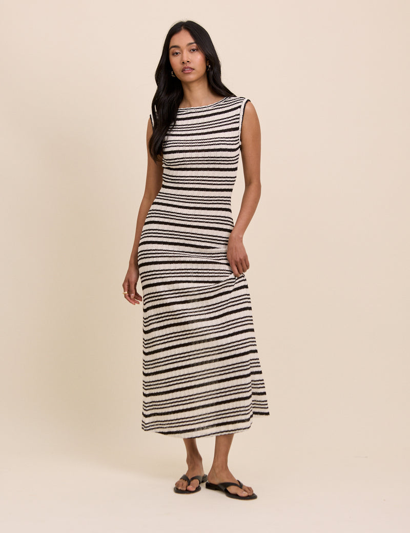 Brown And Cream Striped Boat Neck Colbie Maxi Dress
