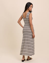 Brown And Cream Striped Boat Neck Colbie Maxi Dress