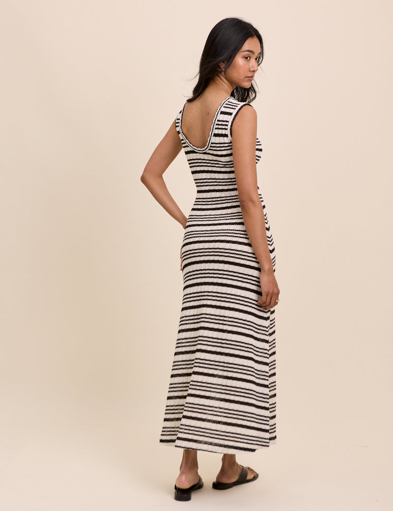 Brown And Cream Striped Boat Neck Colbie Maxi Dress
