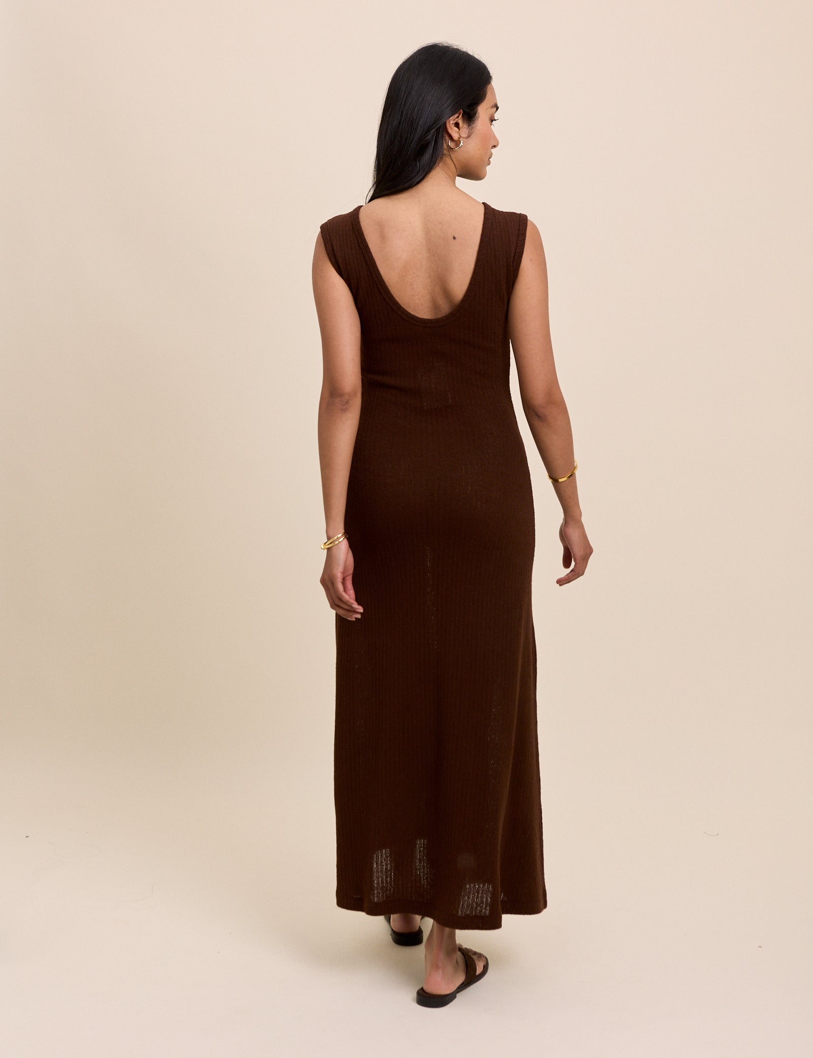 Brown Boat Neck Colbie Maxi Dress