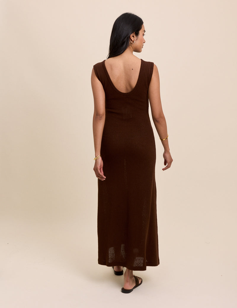 Brown Boat Neck Colbie Maxi Dress