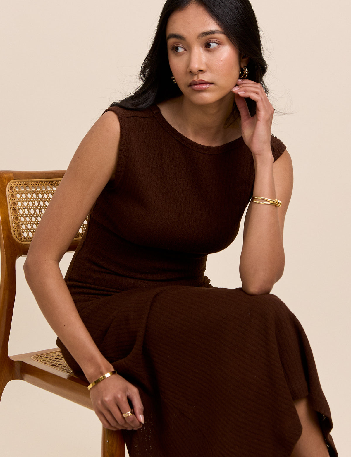 Brown Boat Neck Colbie Maxi Dress