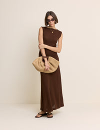 Brown Boat Neck Jersey Colbie Maxi Dress