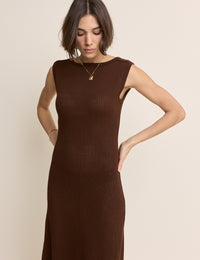Brown Boat Neck Jersey Colbie Maxi Dress