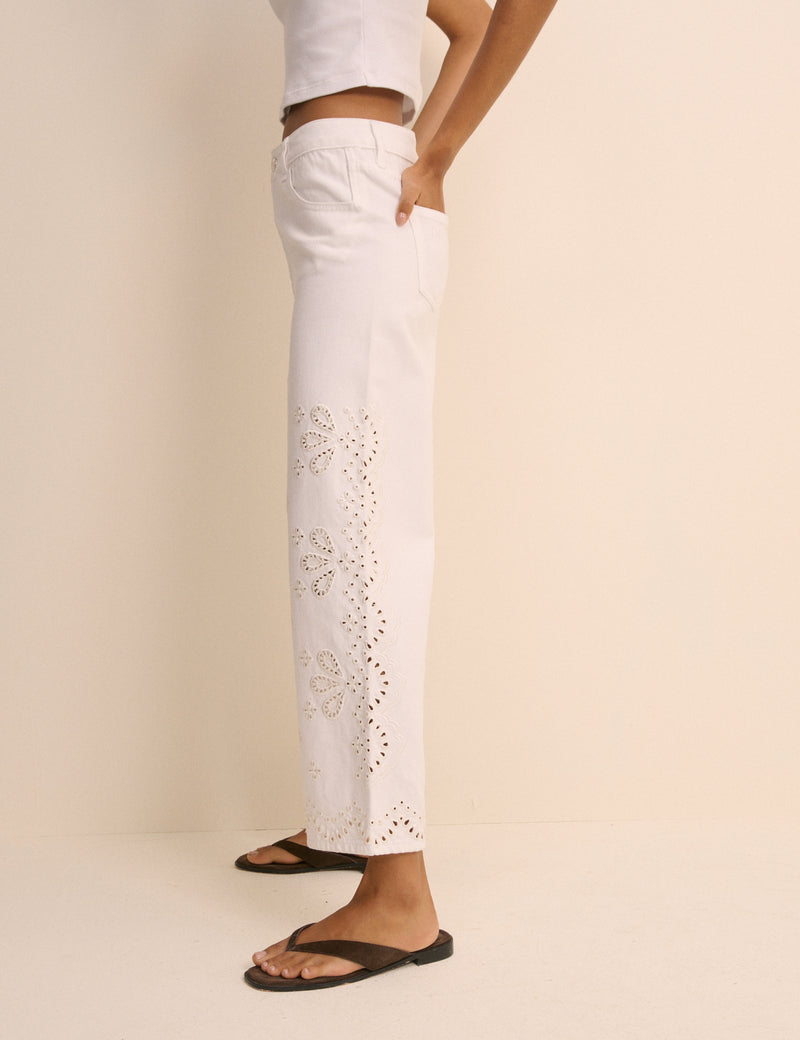 White Embroidered Leyton Boyfriend Jeans