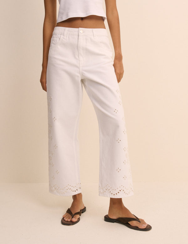 White Embroidered Leyton Boyfriend Jeans