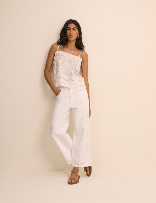 White Embroidered Leyton Boyfriend Jeans