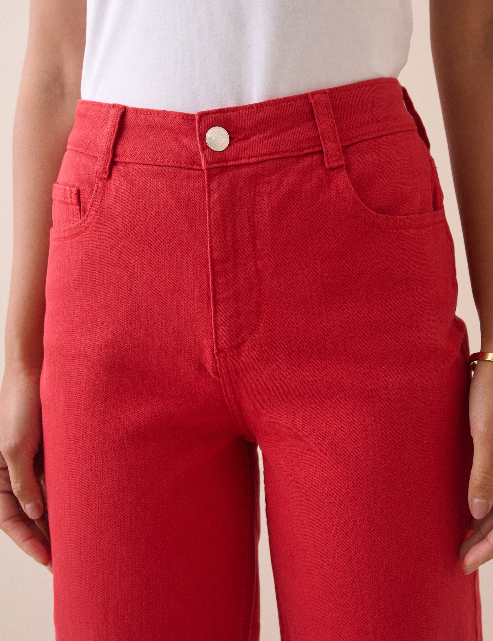 Red High Rise Tapered Jeans