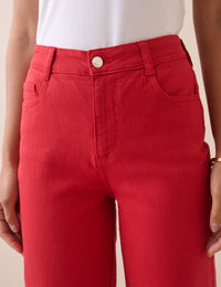 Red High Rise Tapered Jeans