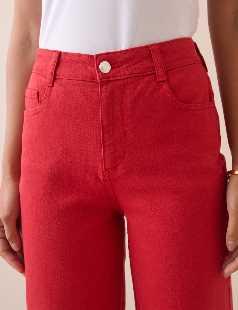 Red High Rise Tapered Jeans