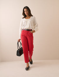 Red High Rise Tapered Jeans