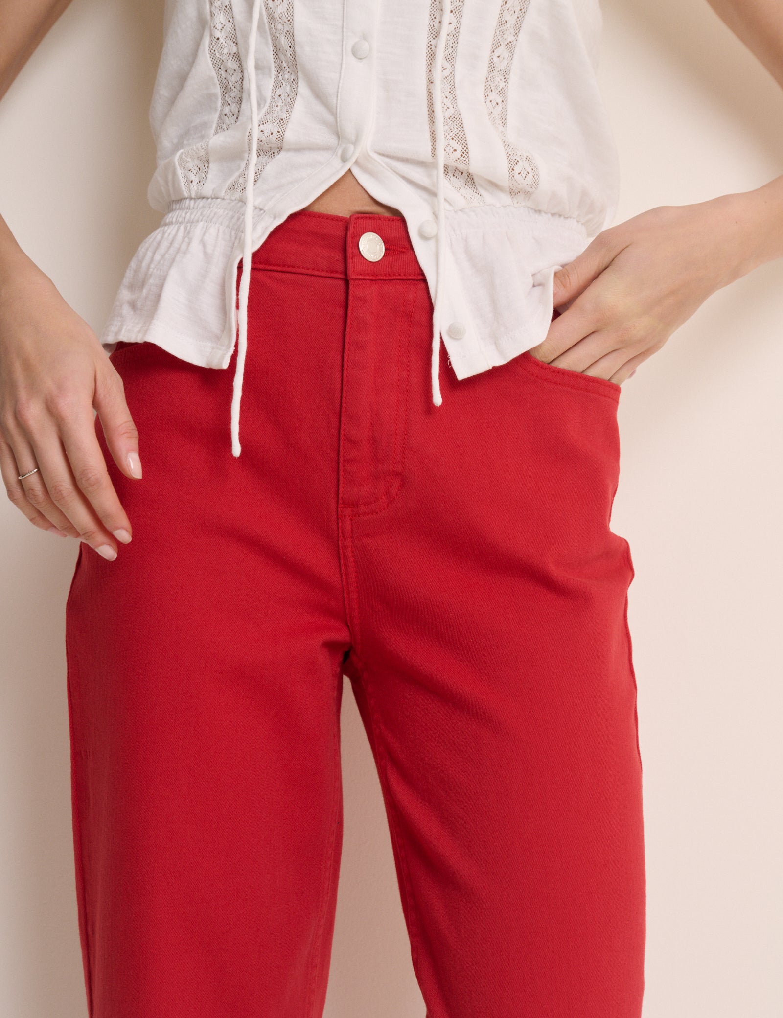 Red High Rise Camden Tapered Jeans