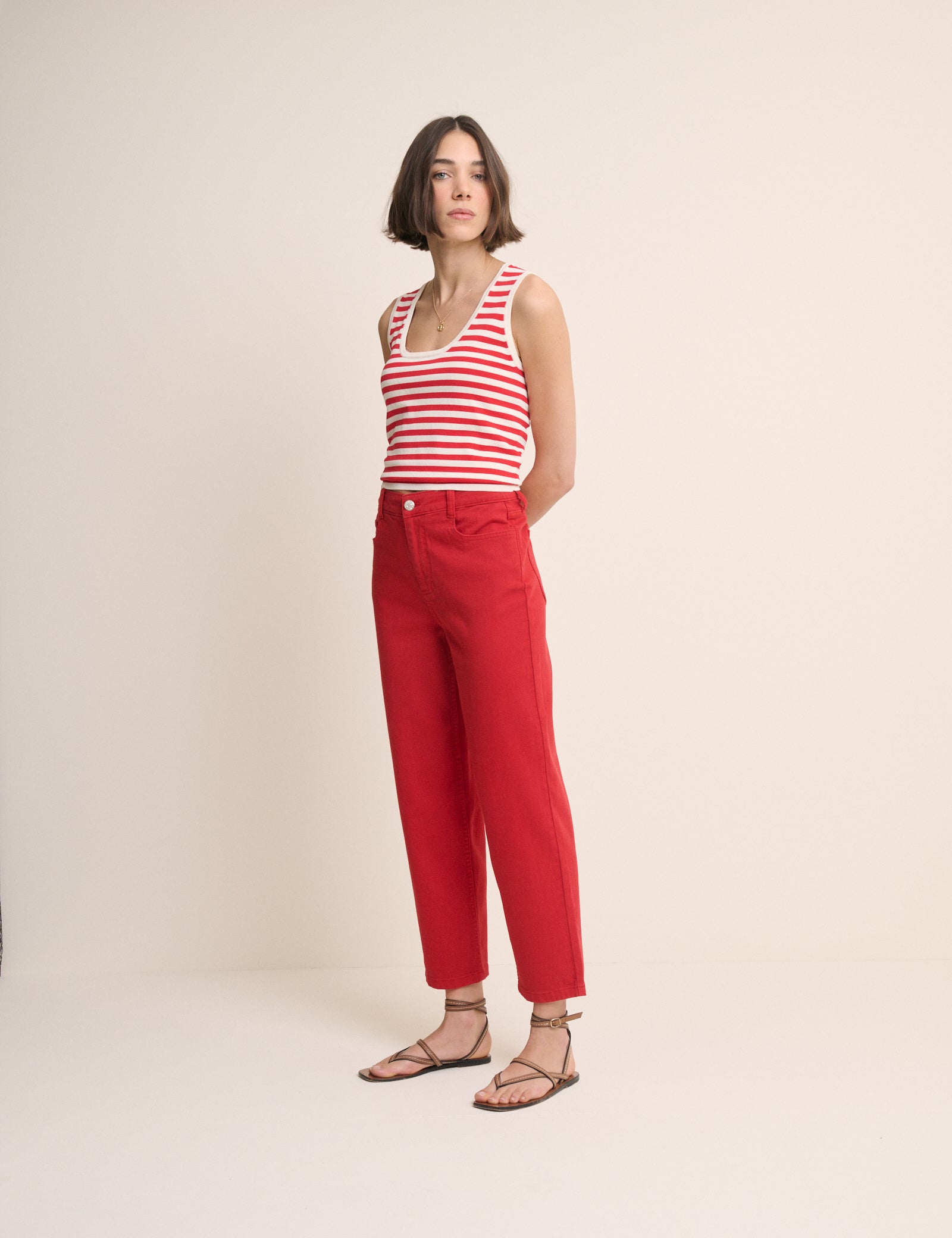 Red High Rise Camden Tapered Jeans