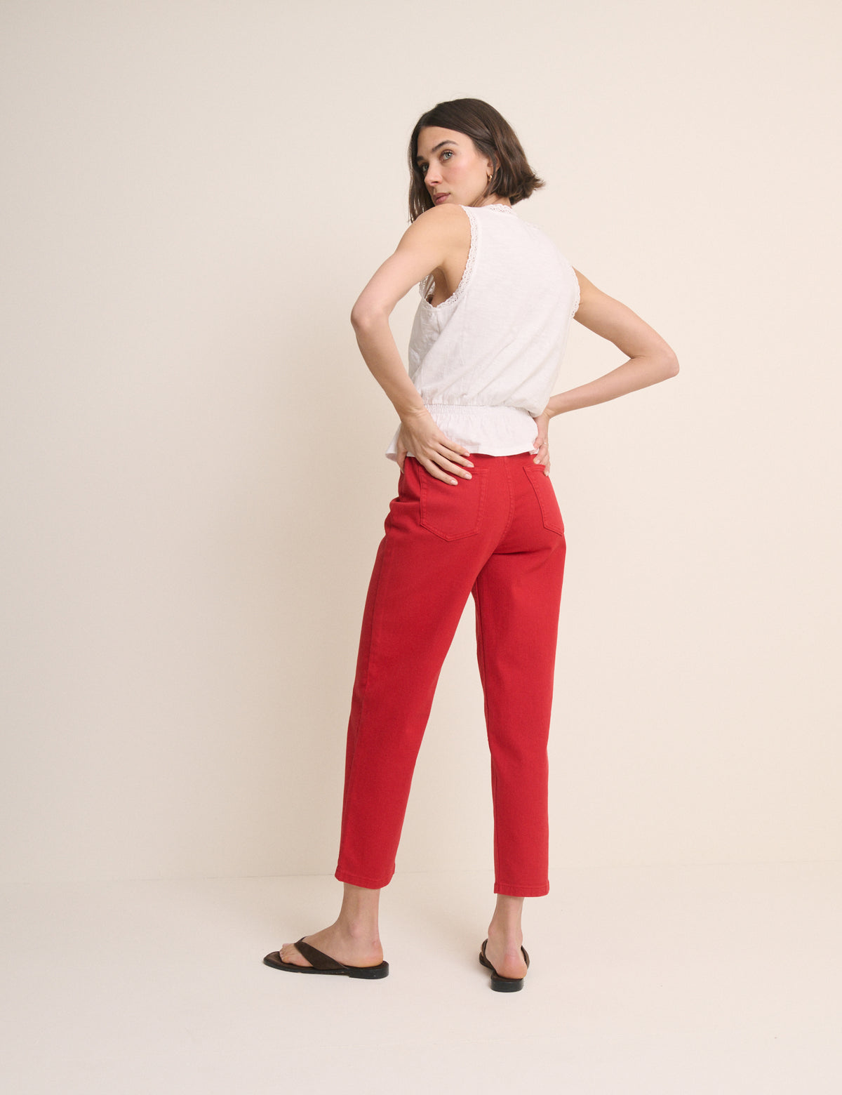 Red High Rise Camden Tapered Jeans
