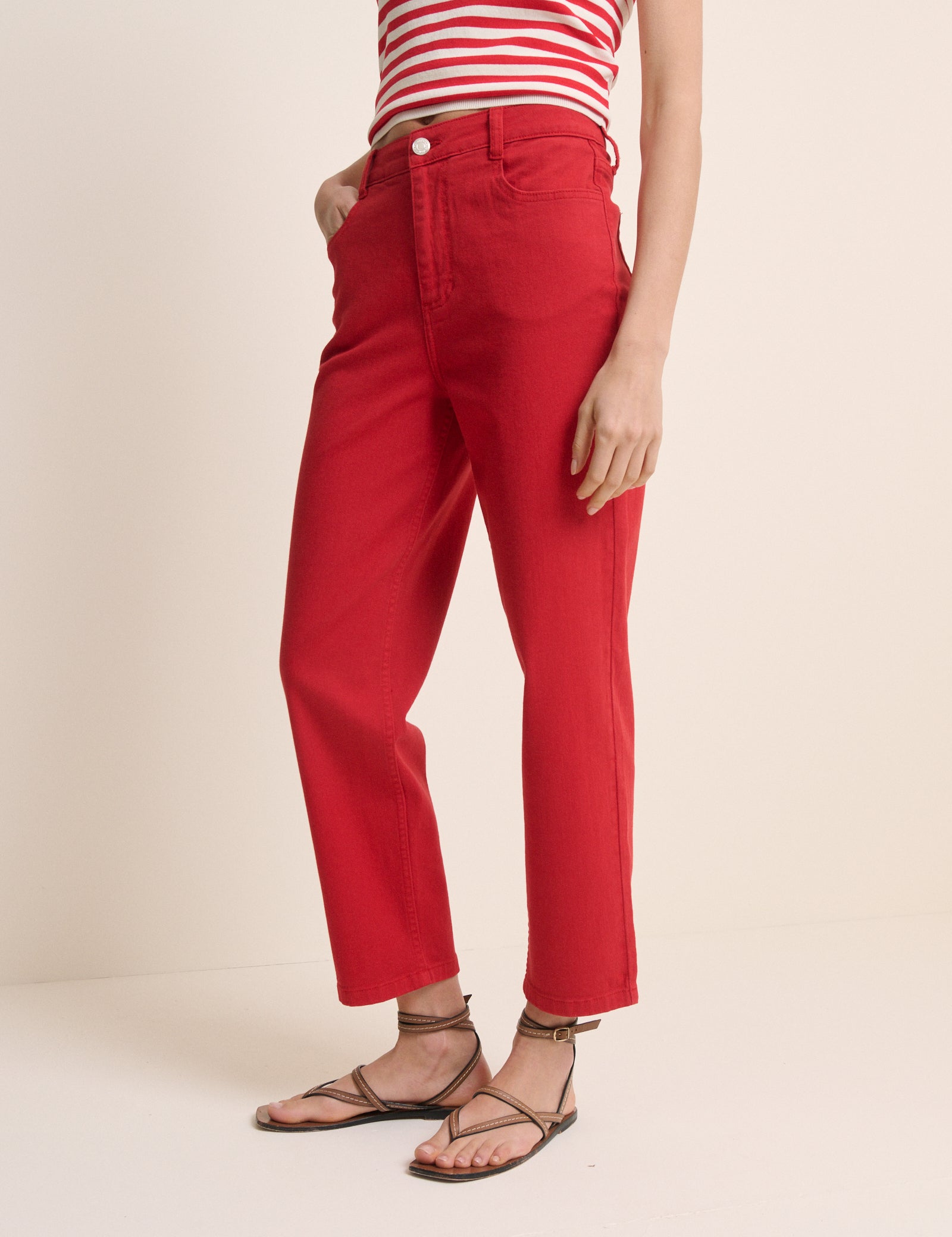 Red High Rise Camden Tapered Jeans