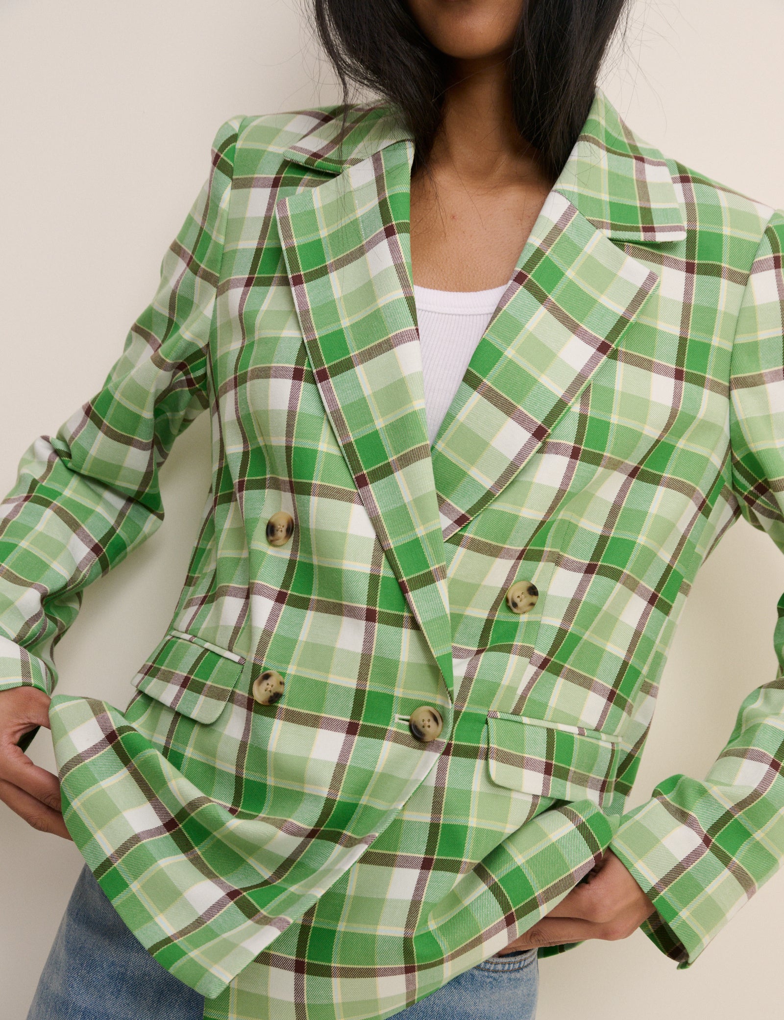 Green Tartan Alicia Double Breasted Blazer