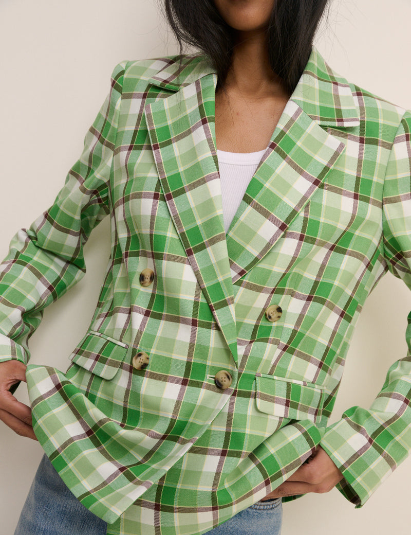 Green Tartan Alicia Double Breasted Blazer