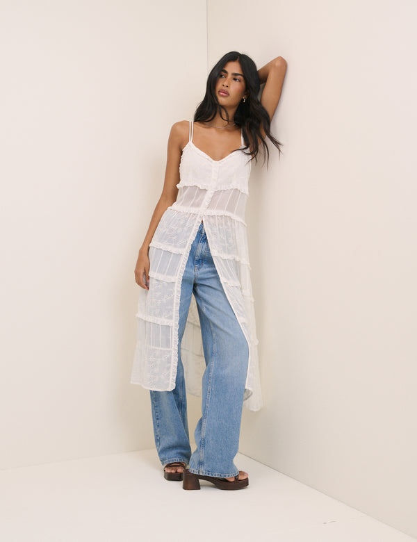 White Ruffle Longline Cami