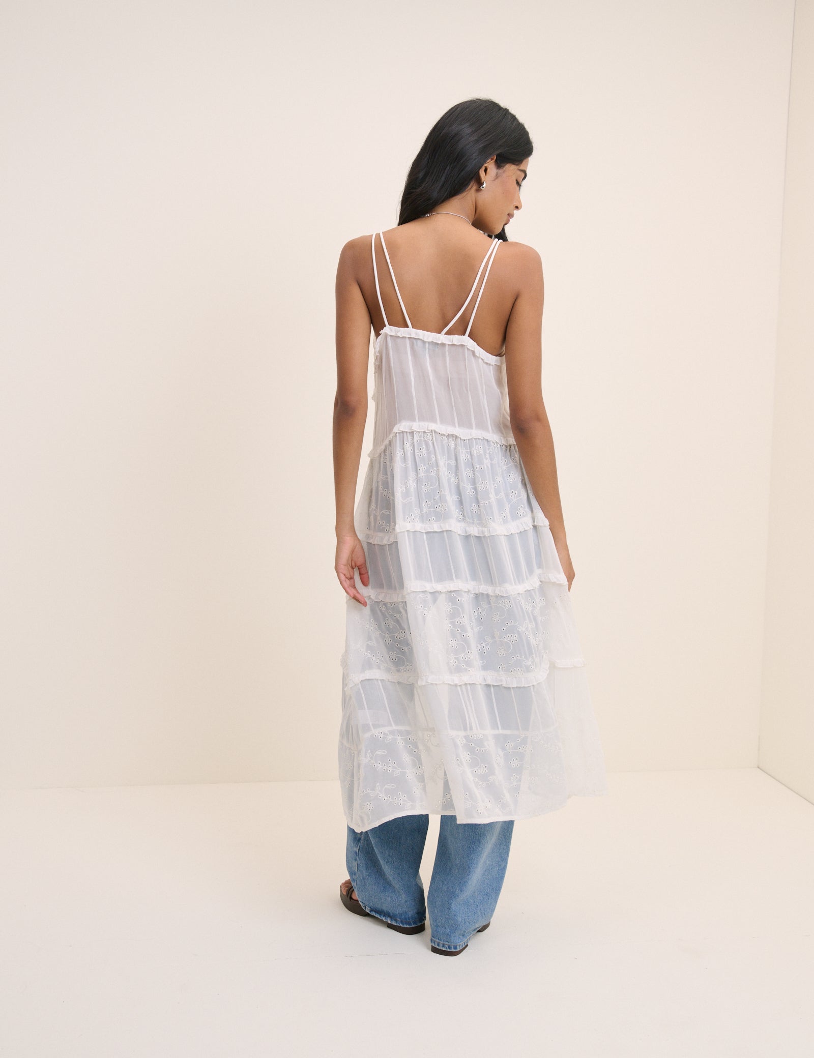 White Ruffle Longline Cami
