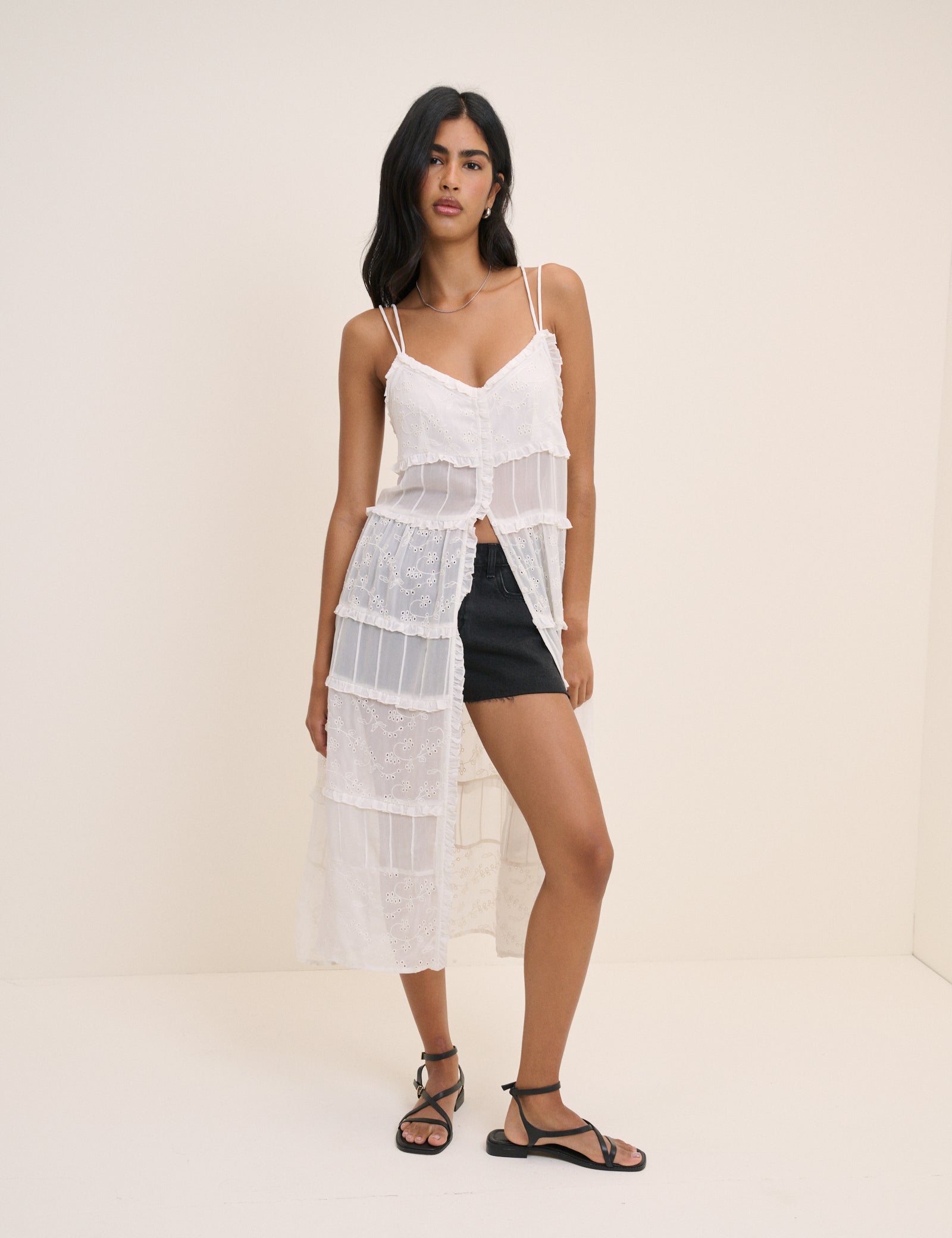 White Ruffle Longline Cami