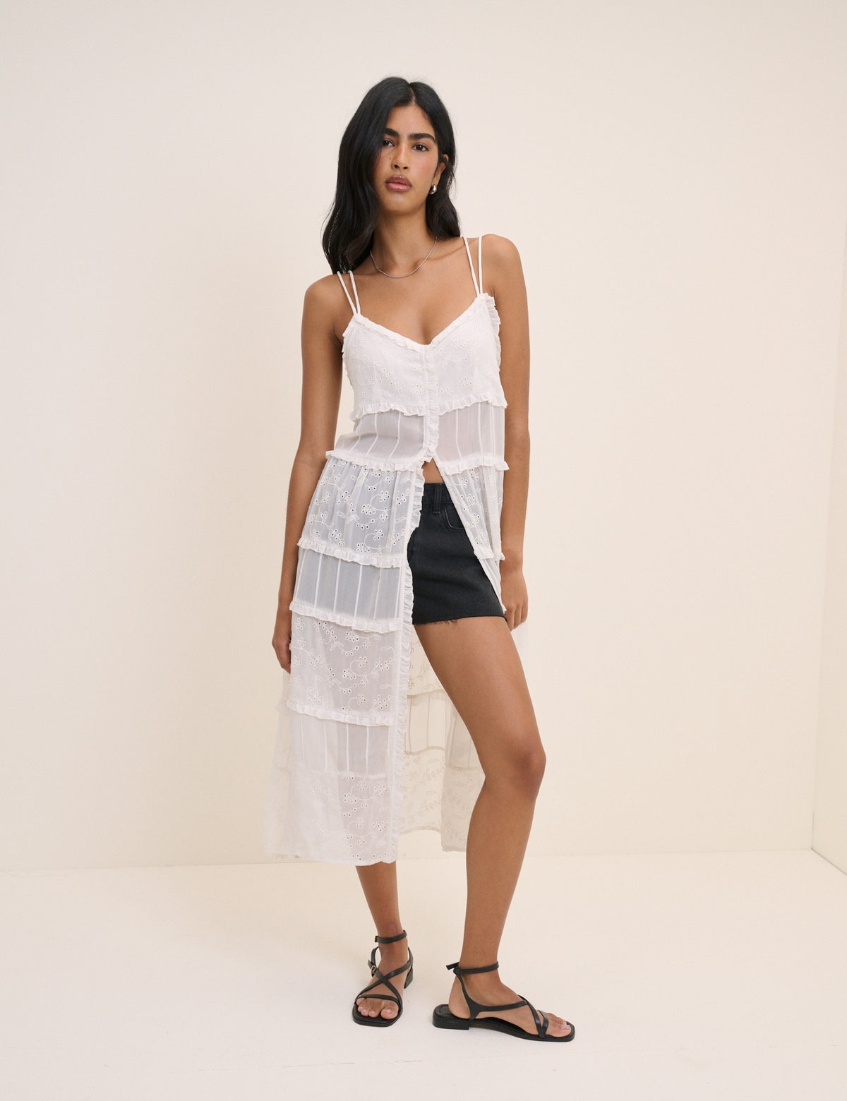 White Ruffle Longline Cami
