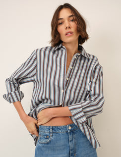 Blue And Brown Relaxed Striped Shirt