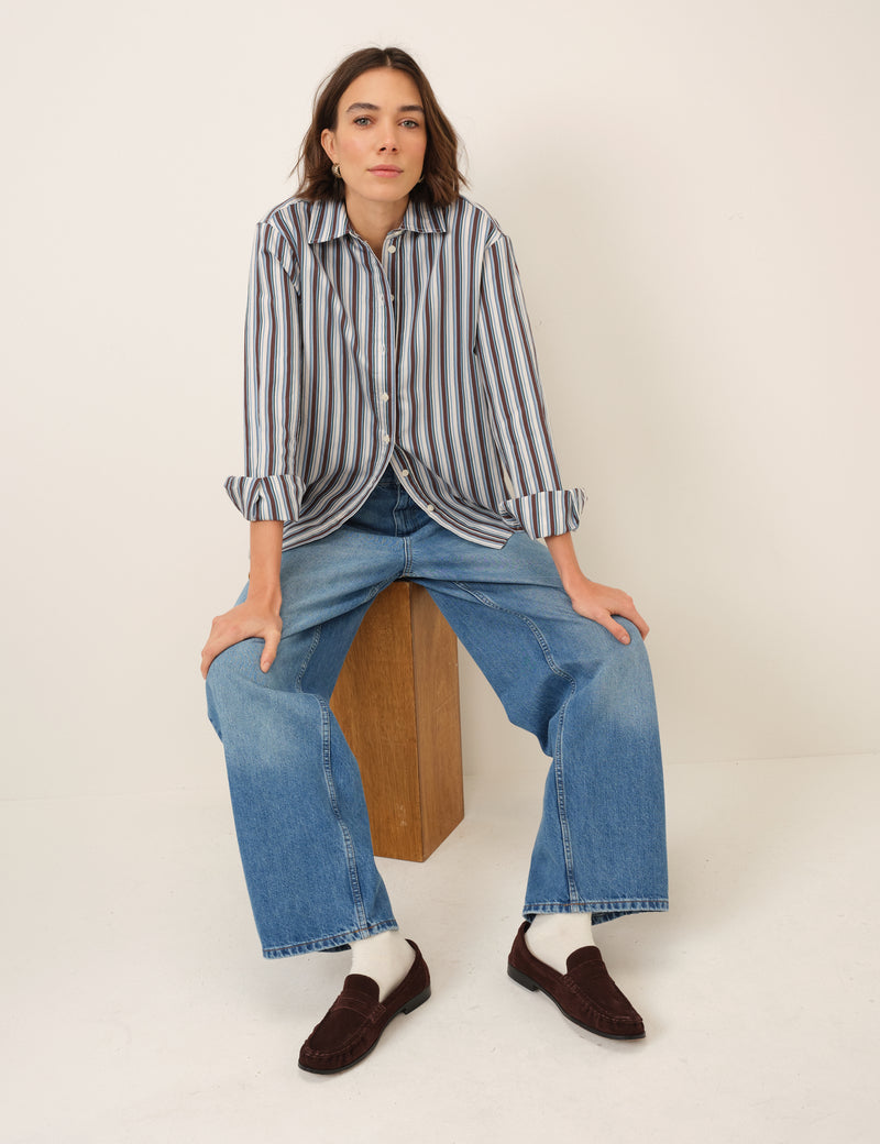 Blue And Brown Relaxed Striped Shirt