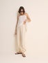 Cream Balloon Leg Satin Cuffed Trousers