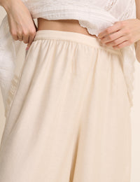 Cream Satin Cuffed Balloon Trousers