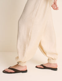 Cream Satin Cuffed Balloon Trousers