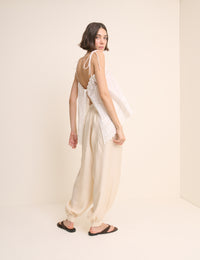 Cream Satin Cuffed Balloon Trousers