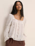 White Lace Trim Long Sleeve Blouse