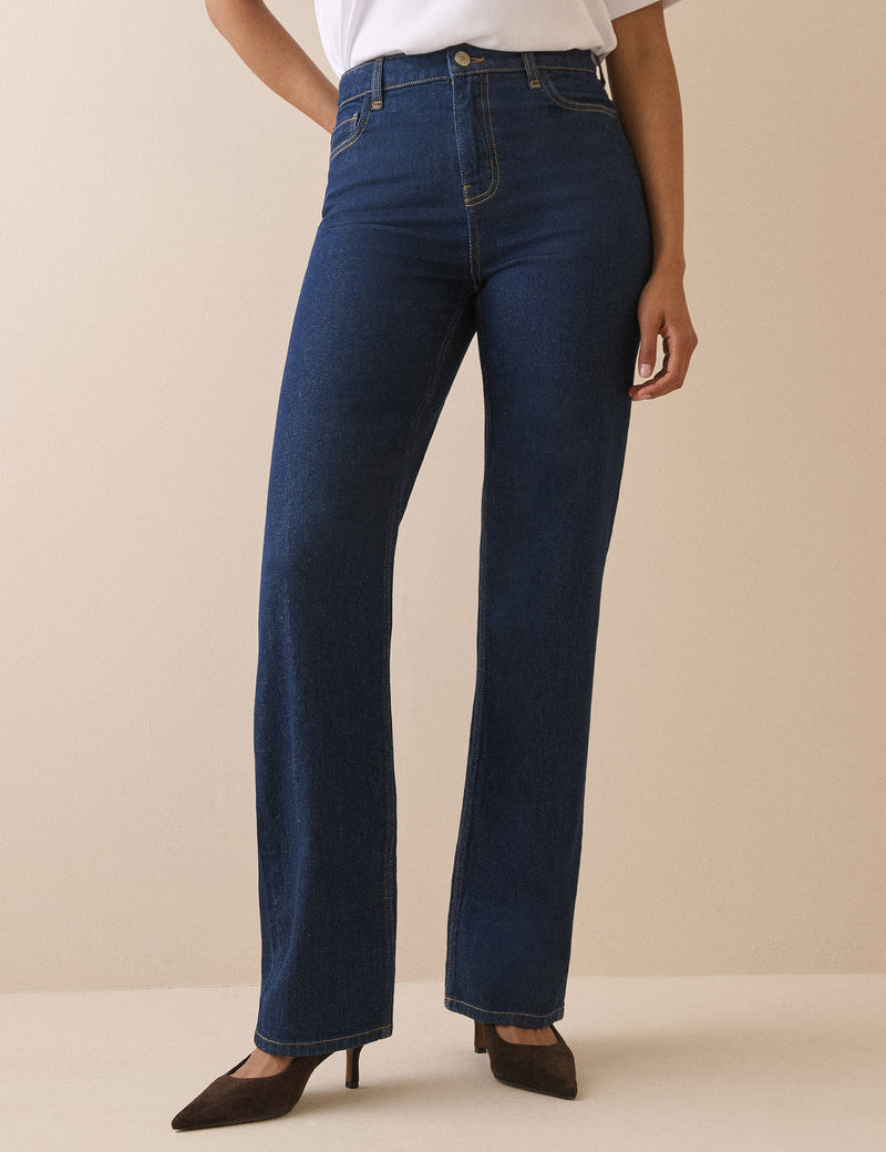 Dark Blue High Rise Kingston Straight Leg Jeans