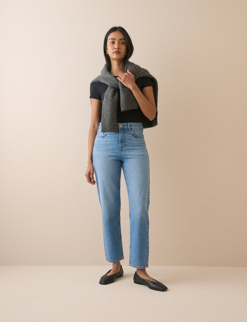 Blue Mid Rise Camden Tapered Jeans