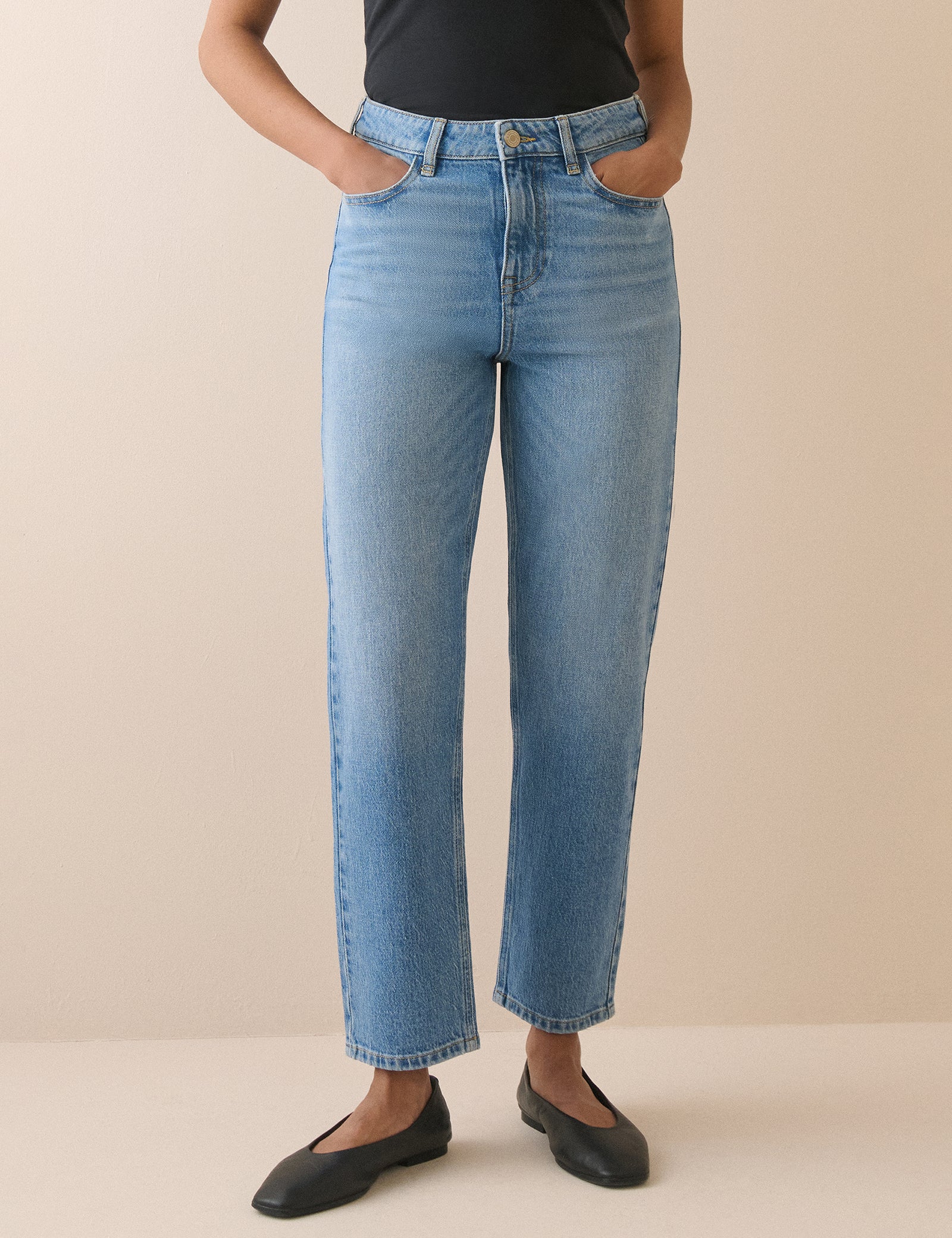 Blue Mid Rise Camden Tapered Jeans
