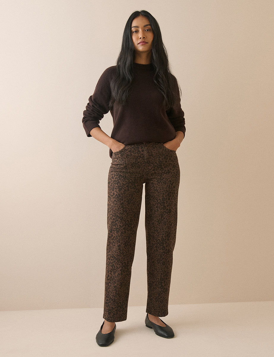 Leopard Print Mid Rise Camden Tapered Jeans