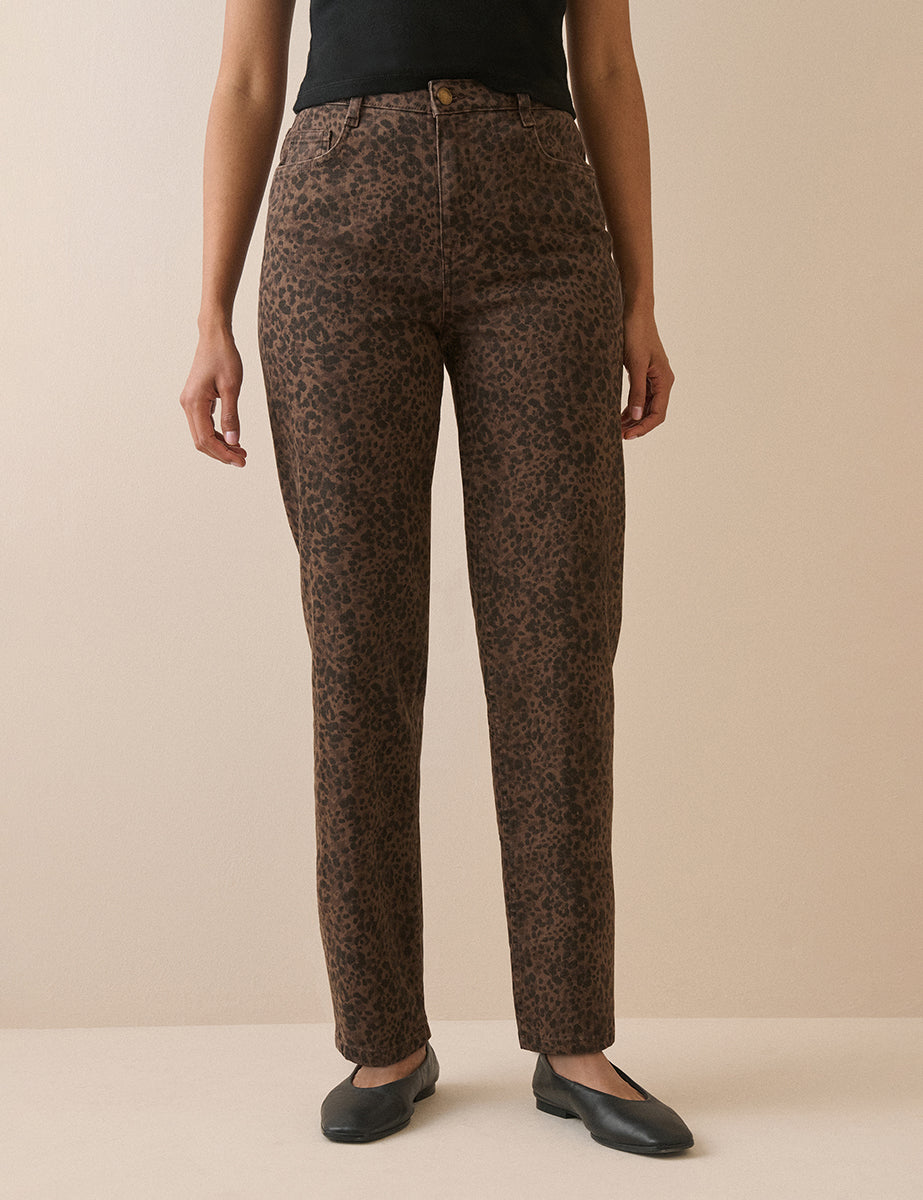 Leopard Print Mid Rise Camden Tapered Jeans