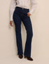 Front view of dark blue bootcut jeans