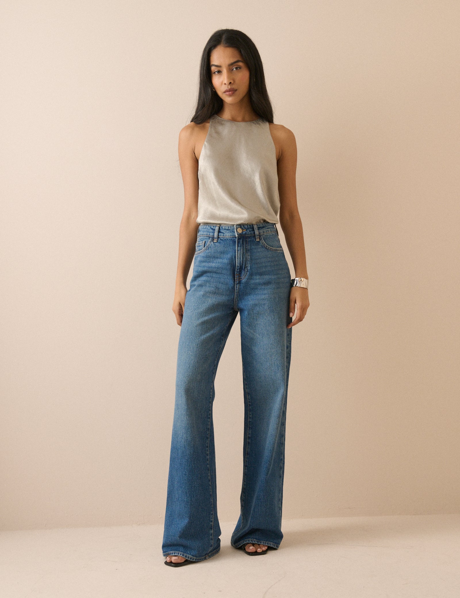 Mid Blue High Rise Soho Wide Leg Jeans