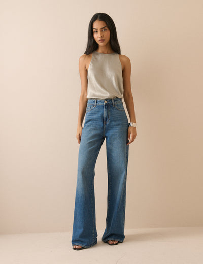 Mid Blue High Rise Soho Wide Leg Jeans