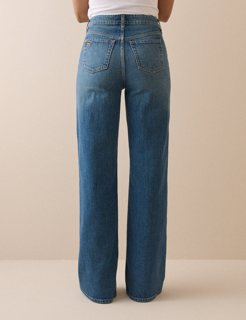 Mid Blue High Rise Soho Wide Leg Jeans