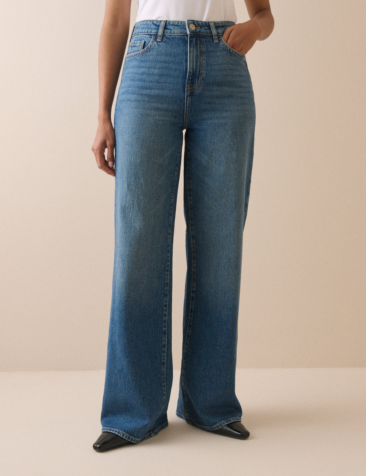 Mid Blue High Rise Soho Wide Leg Jeans