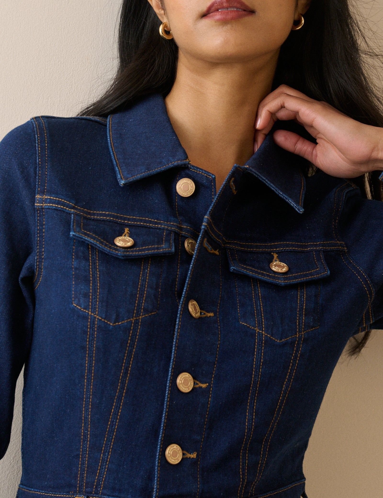 Dark Blue Denim Flare Jumpsuit
