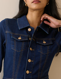 Dark Blue Denim Flare Jumpsuit